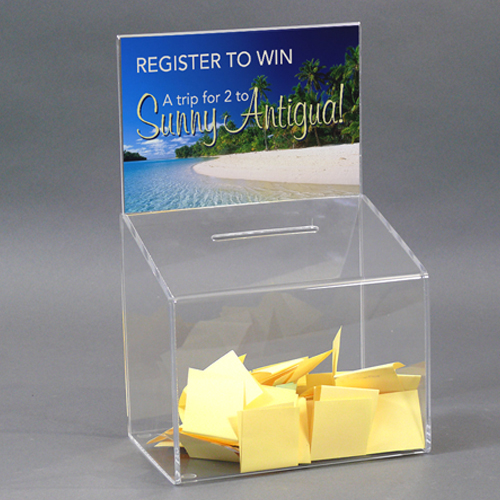 Slant Top Clear Acrylic Suggestion Box with 8.5x6 Sign Holder