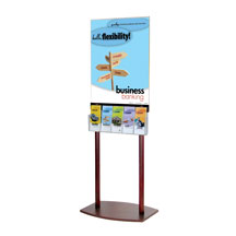 22x28 Floor Poster Stand with Oak Base - 5 Pocket Brochure Holder