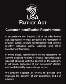 Wall Sign, Patriot Act (with flag icon)- cstm Identification