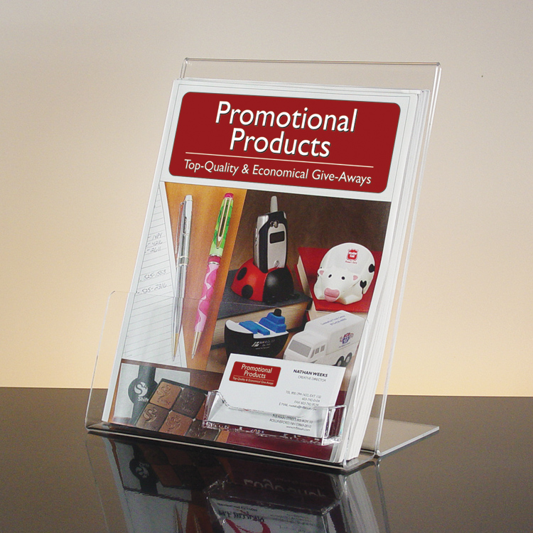 Slant Back Counter Literature Holder with Business Card Pocket