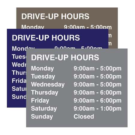 Hours Decal for Drive-in Window, 10w x 7.75h