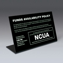 Funds Avail Sign w/NCUA and Transaction Notice - 9w x 6h