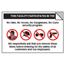 No Hats, Hoods, Sunglasses, Guns Decal - 6x4