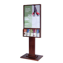 1-Sided Oak Floor Poster Stand with Literature Holder