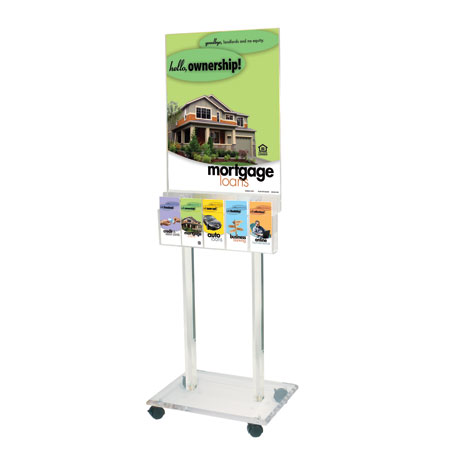 Rolling Clear Acrylic Floor Poster Stand - 5-Pocket Lit