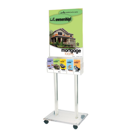 Rolling Clear Acrylic Floor Poster Stand - Two 5-Pocket Lit