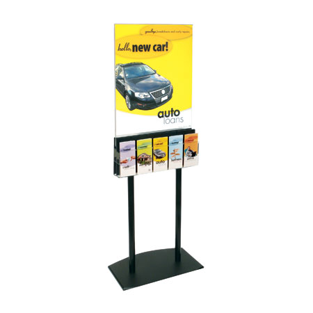 Black Floor Poster Stand - Two 5-Pocket Lit