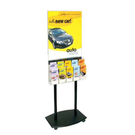 Rolling Black Floor Poster Stand - 10-Pocket Lit