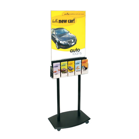 Rolling Black Floor Poster Stand - Two 5-Pocket Lit