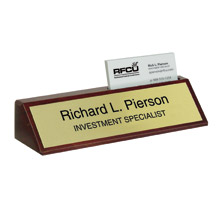 Executive Line Solid Maple Digitally Printed Name Holder with Business Card Holder